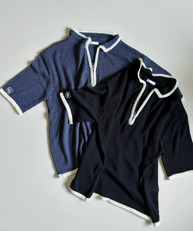 【ma凜】half zip knit polo pullover / ハーフジップニットポロプルオーバー