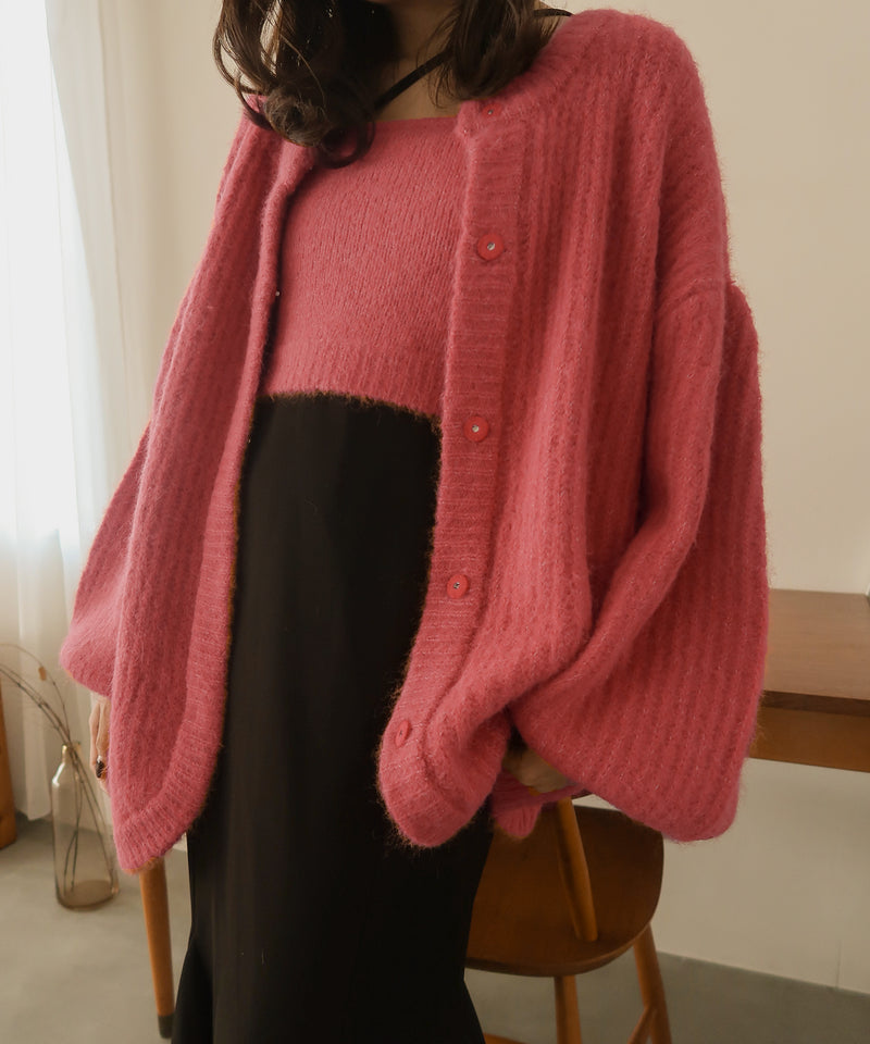 mideal  volume sleeve cardigan ×camiset