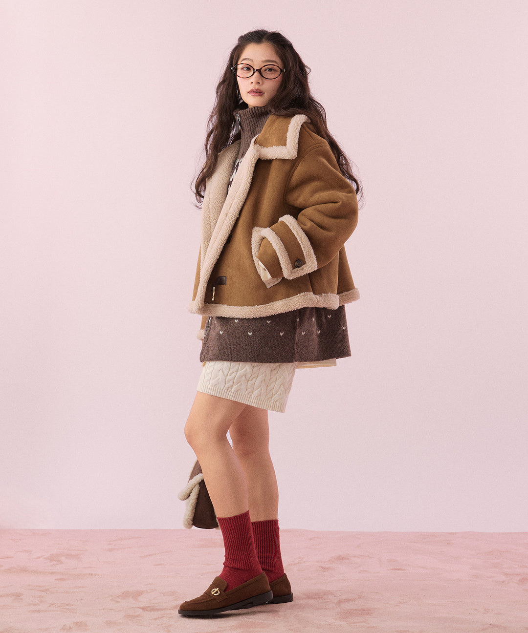 ベルベットスエードライクショートジャケット　ブラウン　スエード風 faux suede short jacket / フェイクスウェードショートジャケット