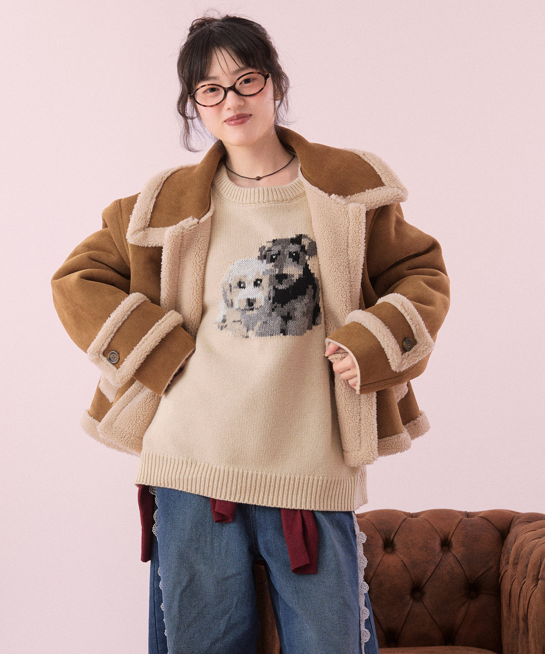 ヴィンテージ　ニット　犬　人物　馬　風景　極上刺繍　90s　ウール　アニマル dog jacquard knit / ドッグジャガードニット – favclo.