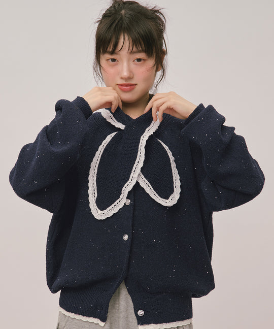 2way collar spangle lace knit / 2wayカラースパンコールレースニット