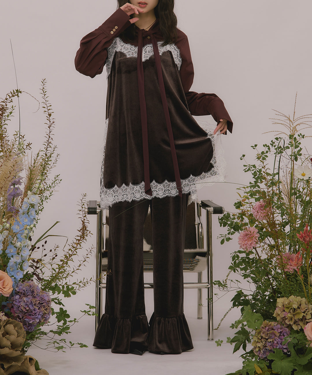 velours assort lace cami onepiece / ベロアアソートレースキャミ