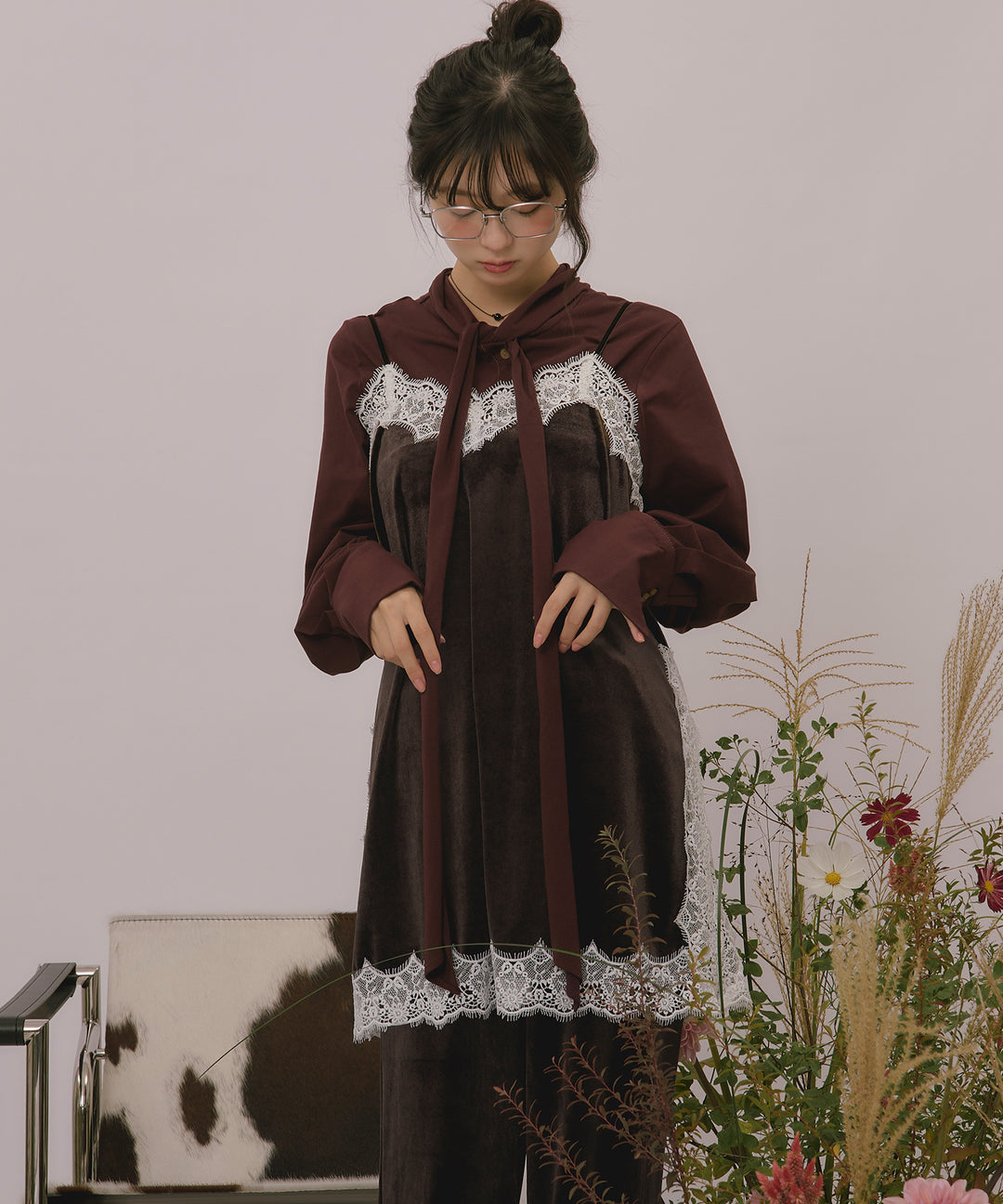 velours assort lace cami onepiece / ベロアアソートレースキャミ