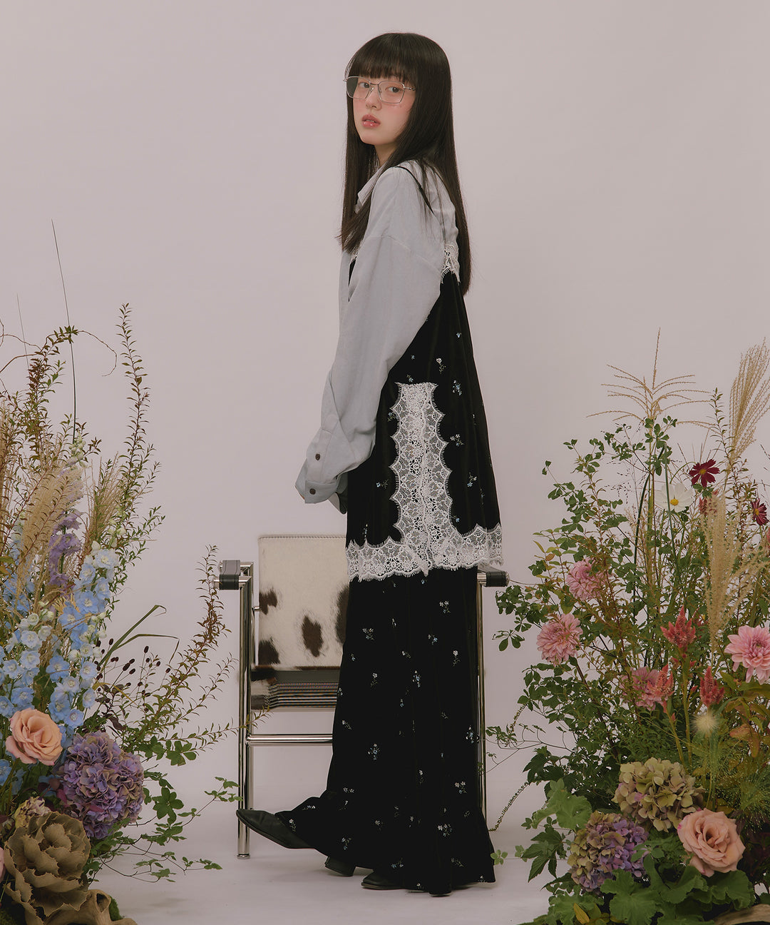 予約商品】velours assort lace cami onepiece / ベロアアソートレース