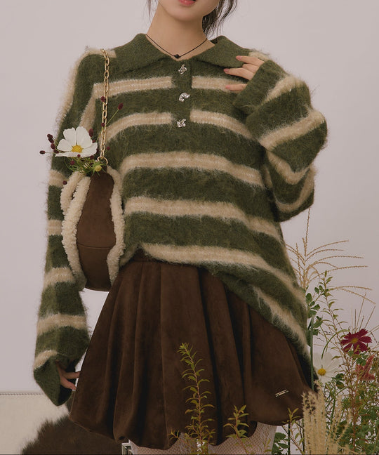 striped pattern button knit / ストライプパターンボタンニット