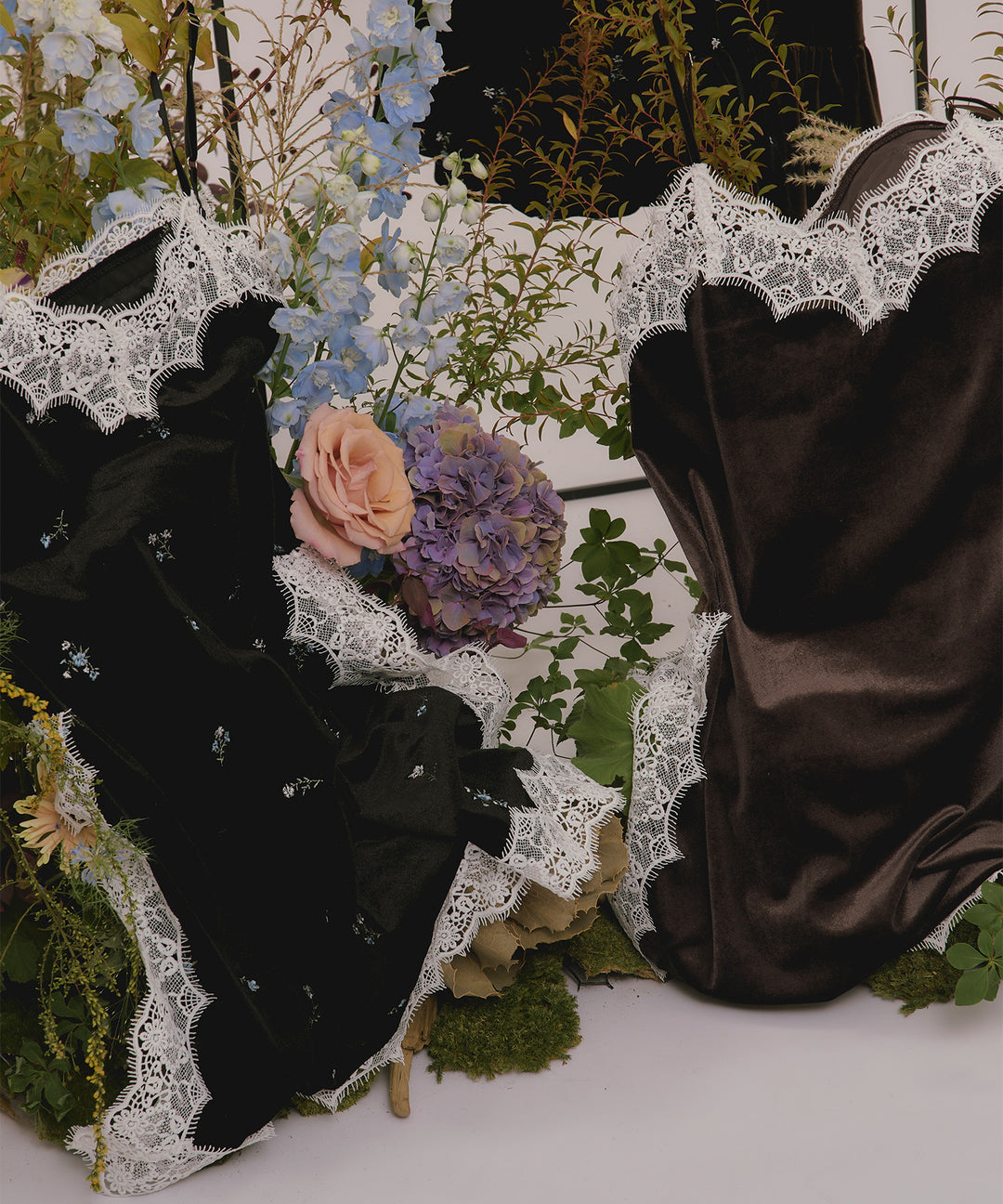 予約商品】velours assort lace cami onepiece / ベロアアソートレース