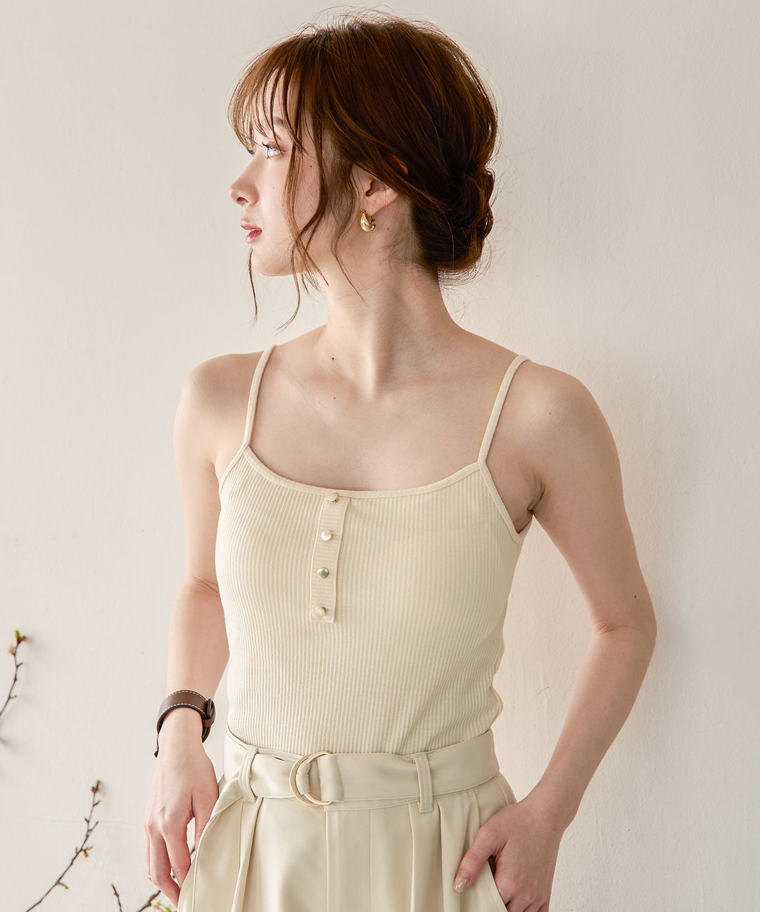 アイボリー ボタン付きキャミソール front button camisole / フロントボタンキャミソール – favclo.