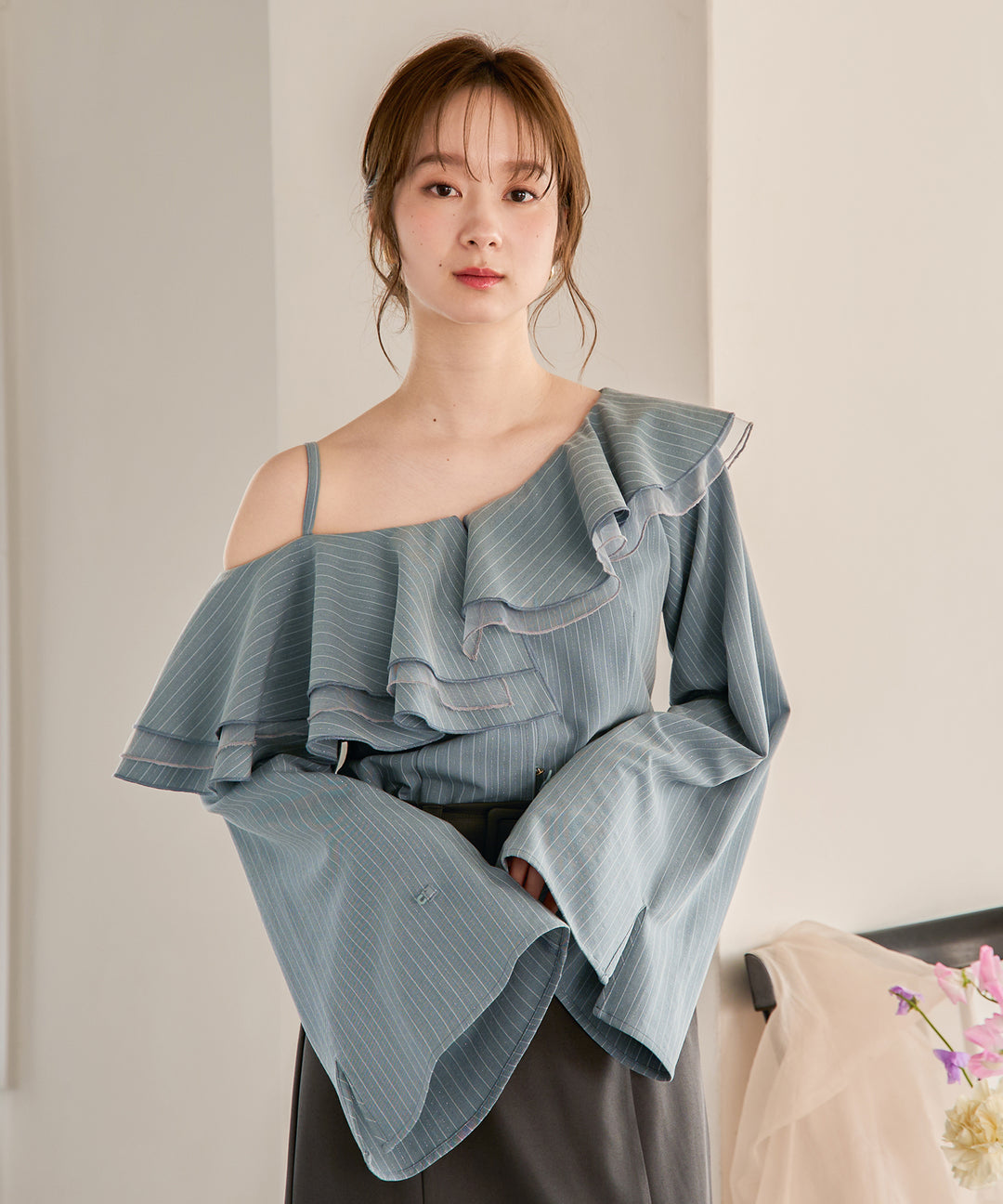 frill one shoulder tops / フリルワンショルダートップス – favclo.