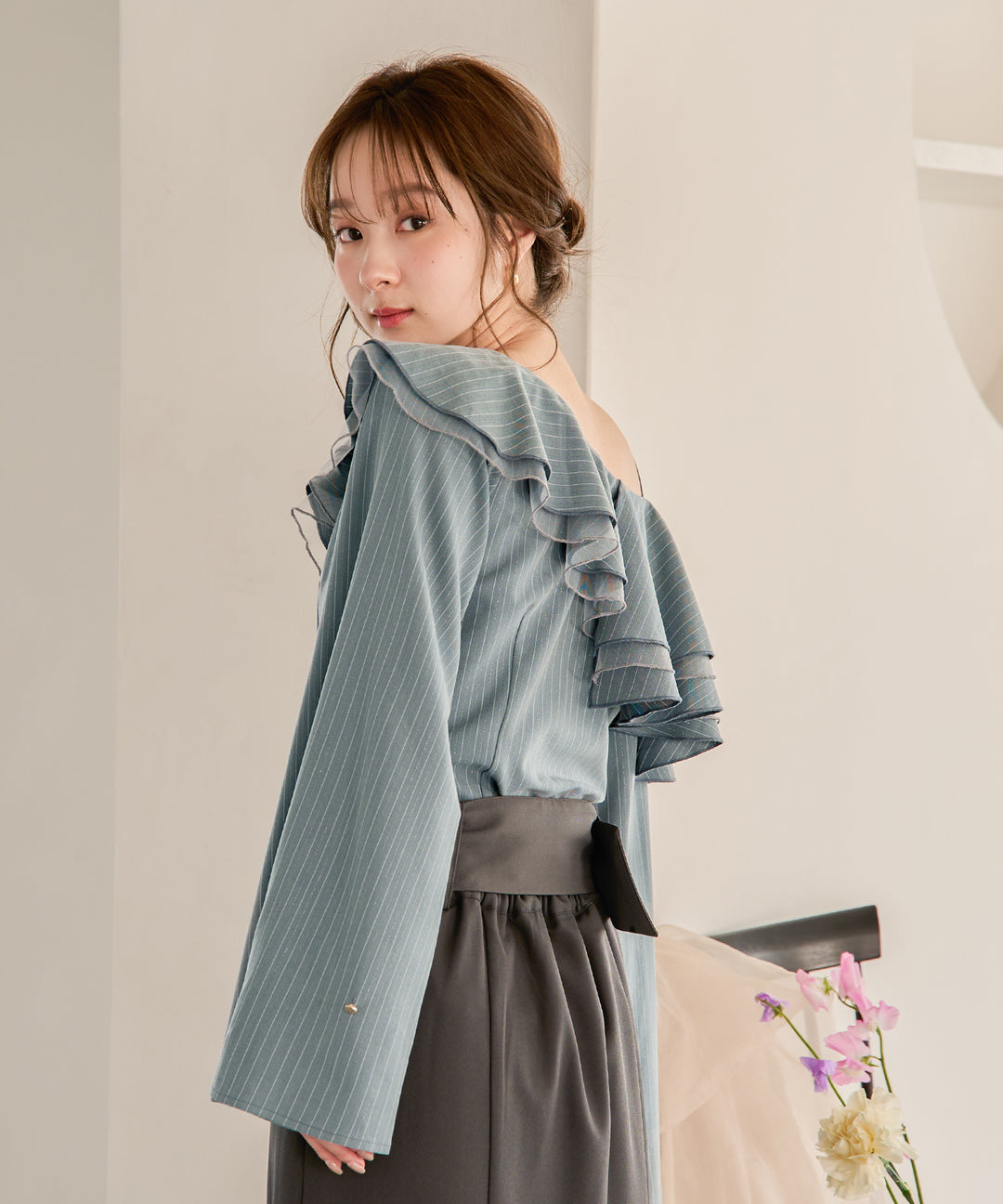 frill one shoulder tops / フリルワンショルダートップス – favclo.