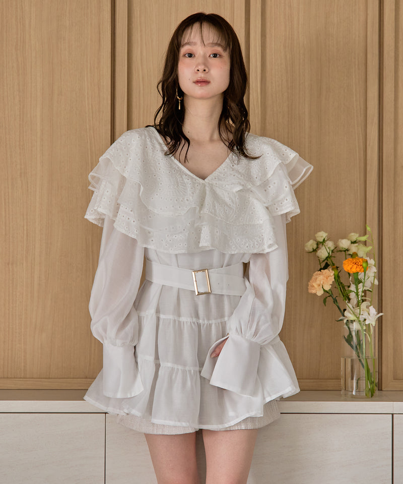ruffle lace sheer tunic one piece / フリルレースシアーチュニックワンピース