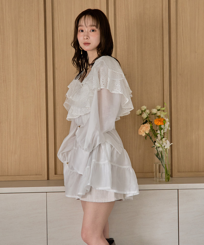 ruffle lace sheer tunic one piece / フリルレースシアーチュニックワンピース