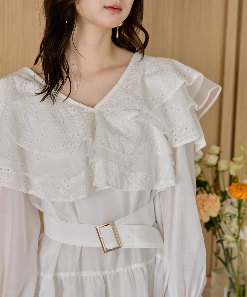 ruffle lace sheer tunic one piece / フリルレースシアーチュニックワンピース