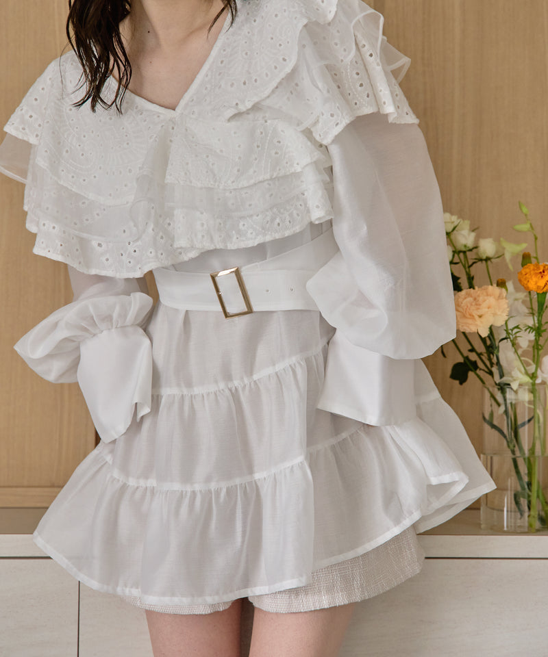ruffle lace sheer tunic one piece / フリルレースシアーチュニックワンピース