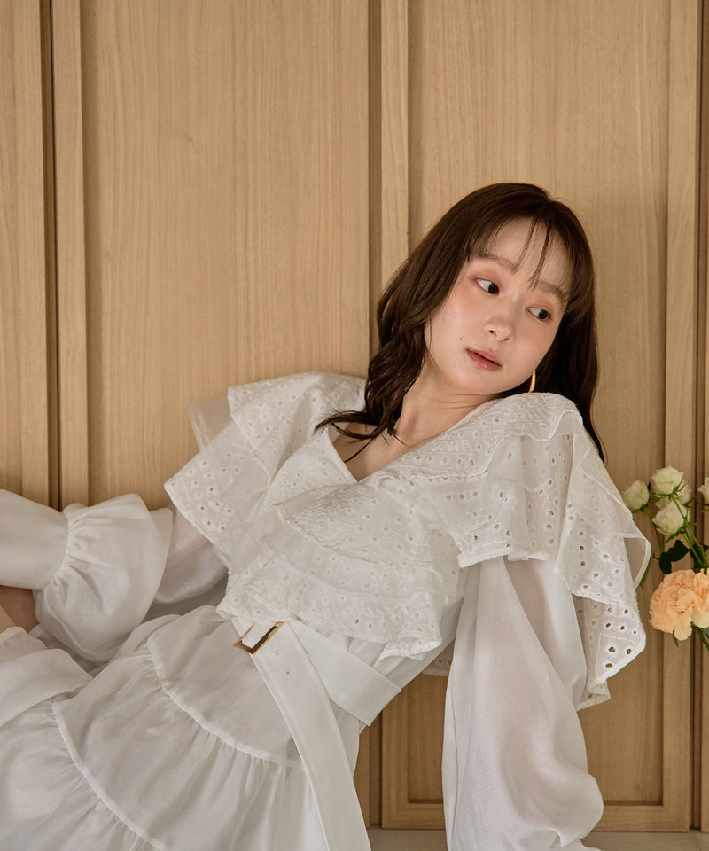 ruffle lace sheer tunic one piece / フリルレースシアーチュニックワンピース