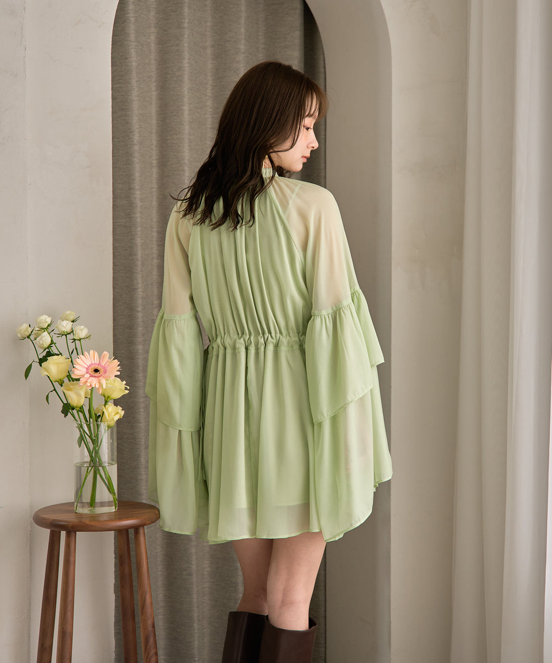 2way frill sleeve tunic blouse / 2wayフリルスリーブ