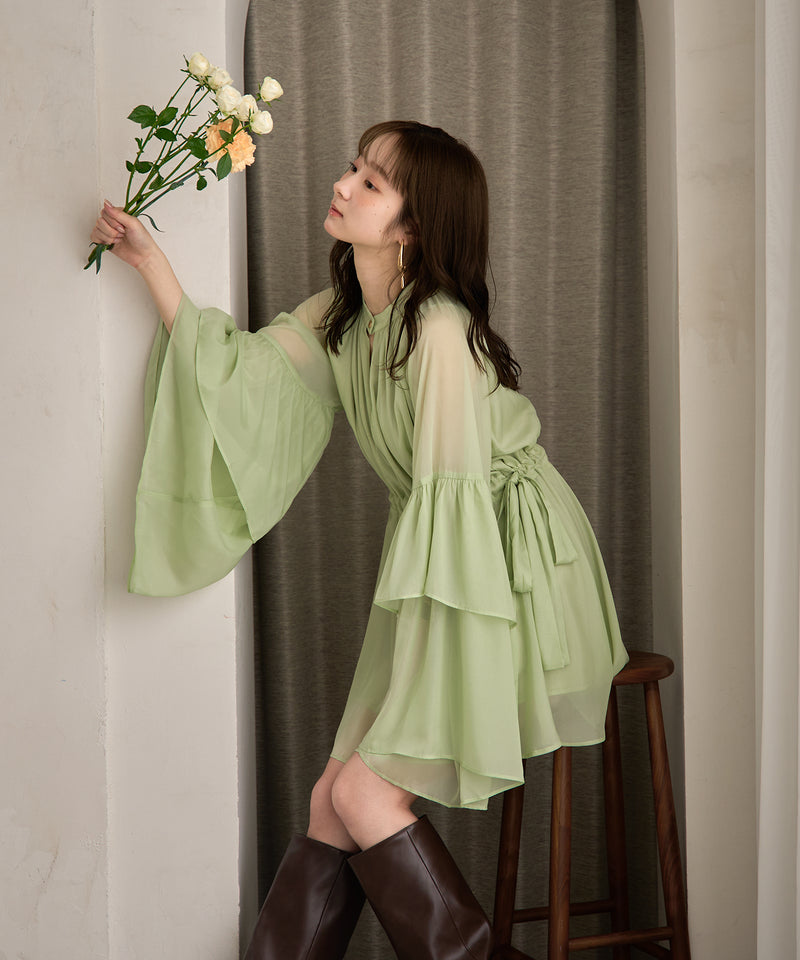 2way frill sleeve tunic blouse / 2wayフリルスリーブチュニックブラウス
