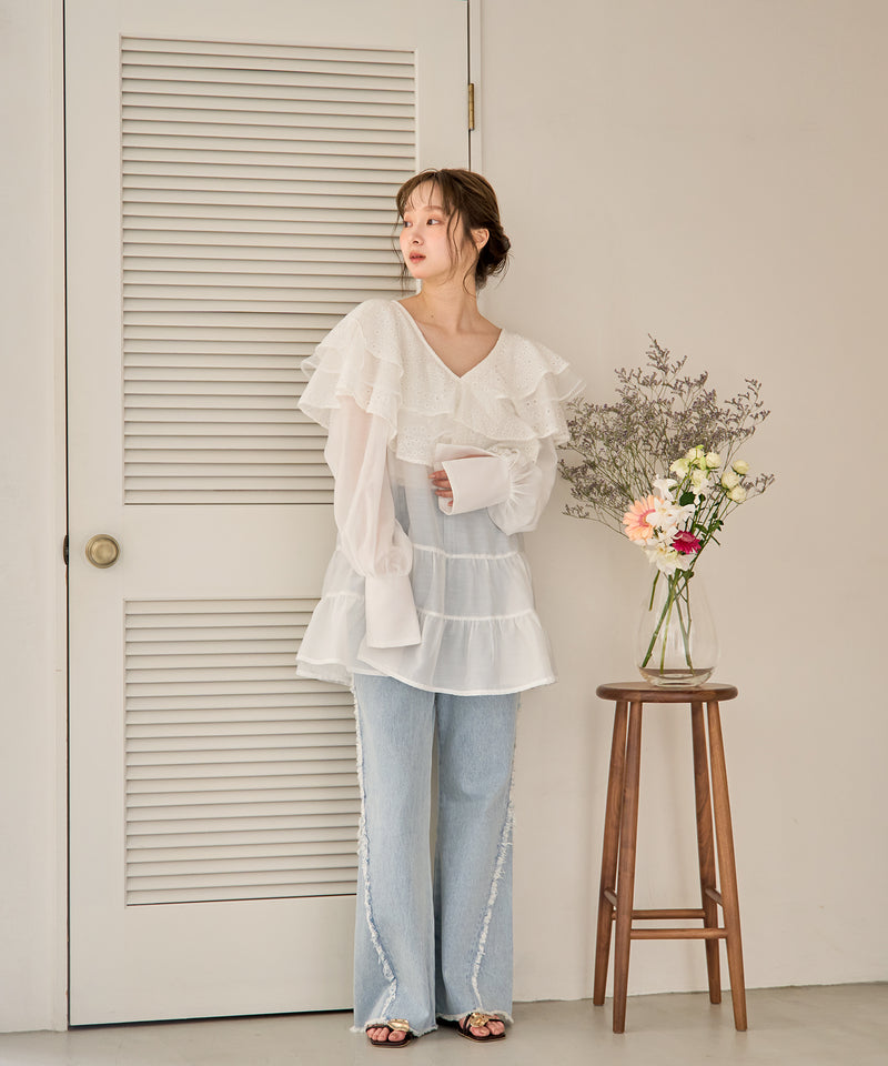 ruffle lace sheer tunic one piece / フリルレースシアーチュニックワンピース
