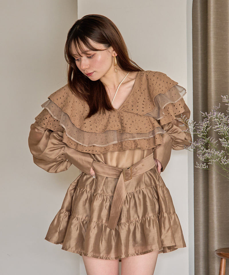ruffle lace sheer tunic one piece / フリルレースシアーチュニックワンピース
