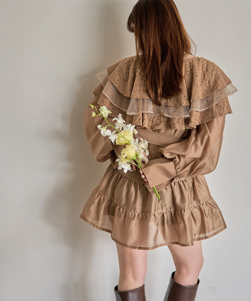 ruffle lace sheer tunic one piece / フリルレースシアーチュニックワンピース