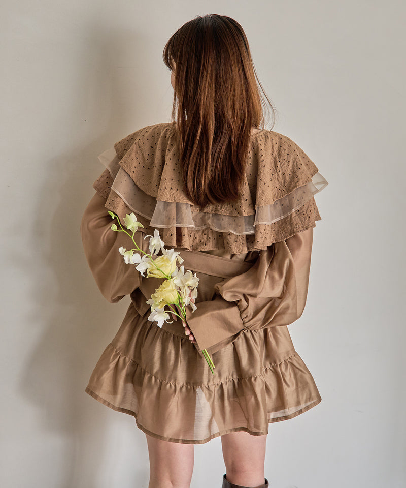 ruffle lace sheer tunic one piece / フリルレースシアーチュニックワンピース