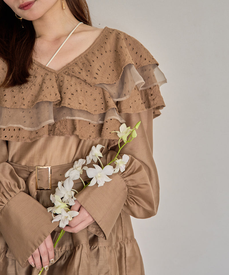 ruffle lace sheer tunic one piece / フリルレースシアーチュニックワンピース