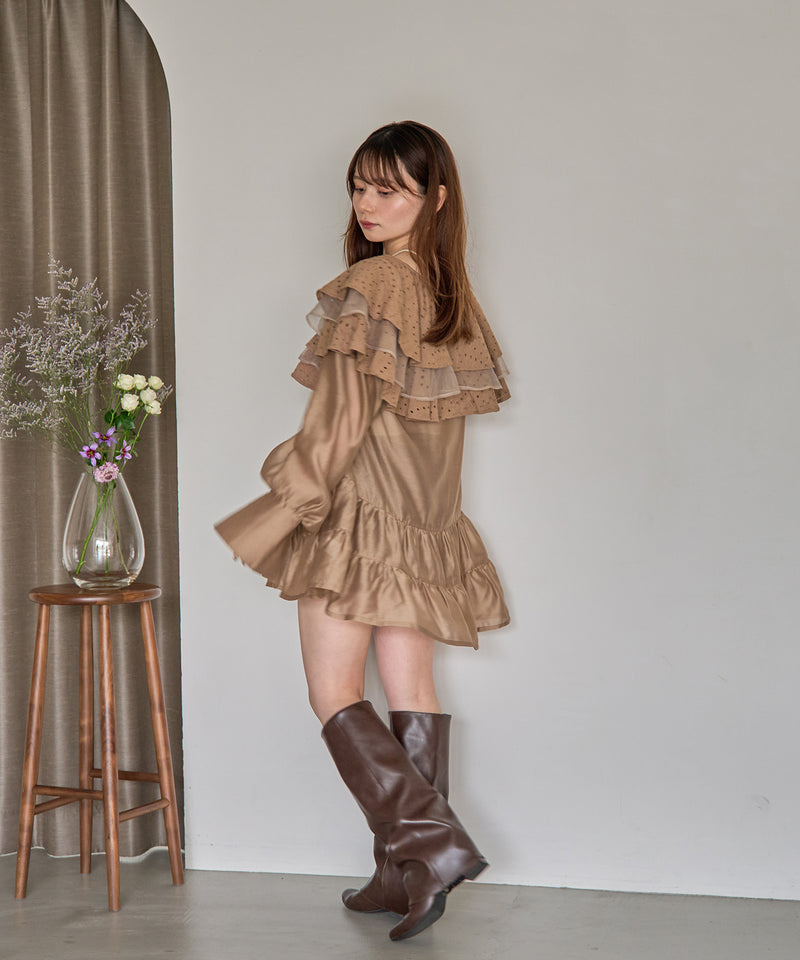 ruffle lace sheer tunic one piece / フリルレースシアーチュニックワンピース