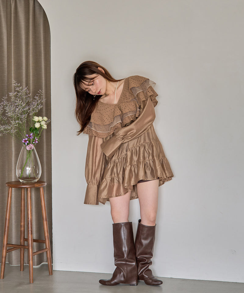 ruffle lace sheer tunic one piece / フリルレースシアーチュニックワンピース