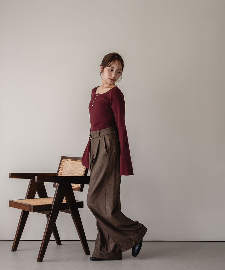 hem button design wide pants / ボタンデザインワイドパンツ – favclo.