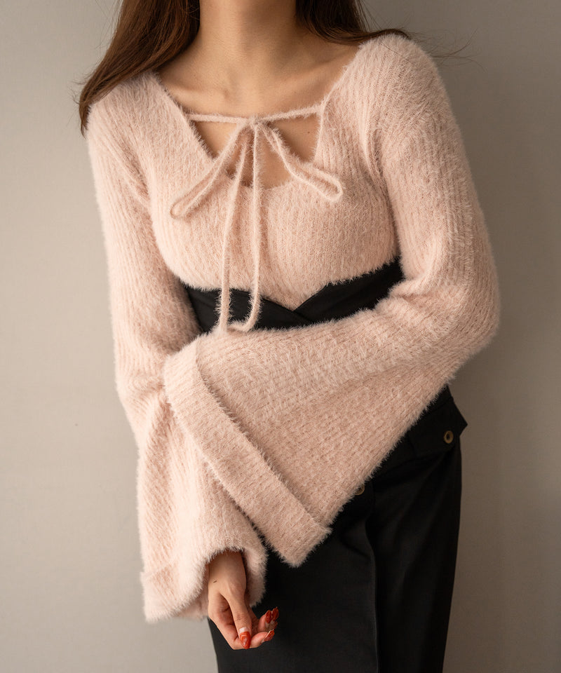 flare sleeve ribbon knit / フレアスリーブリボンニット