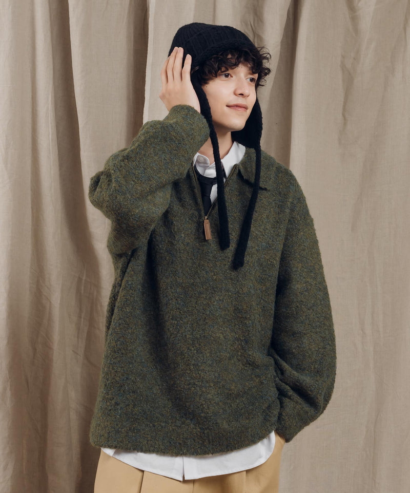 HALF ZIP BOUCLE KNIT