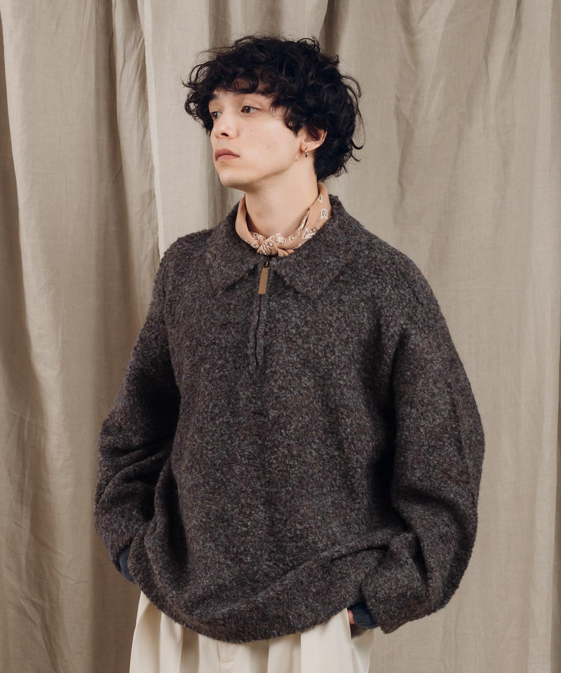HALF ZIP BOUCLE KNIT