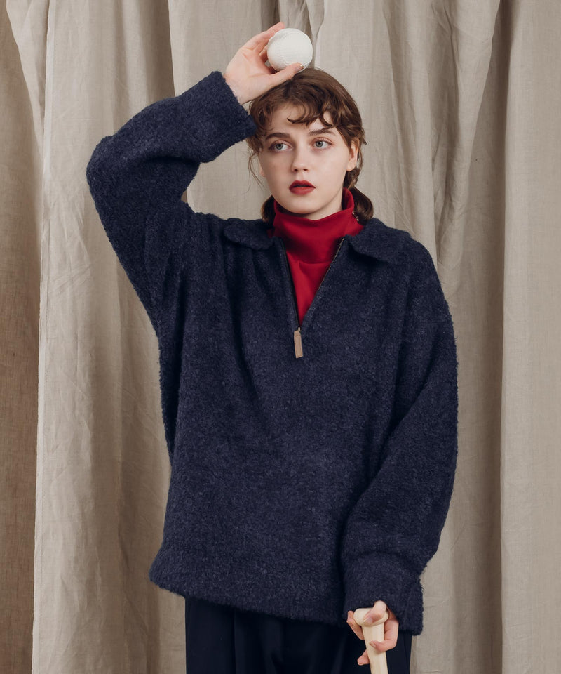 HALF ZIP BOUCLE KNIT