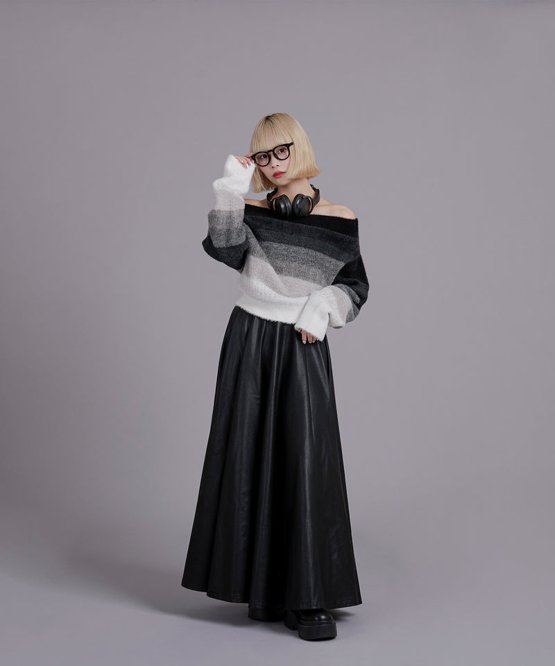 【by manato】Eco leather flared skirt