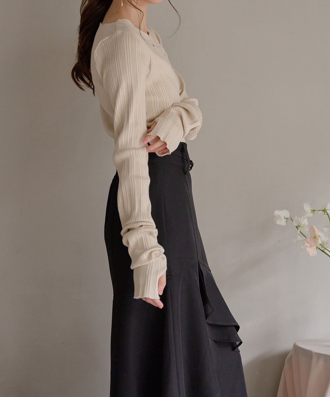 long sleeve rib knit / ロングスリーブリブニット – favclo.