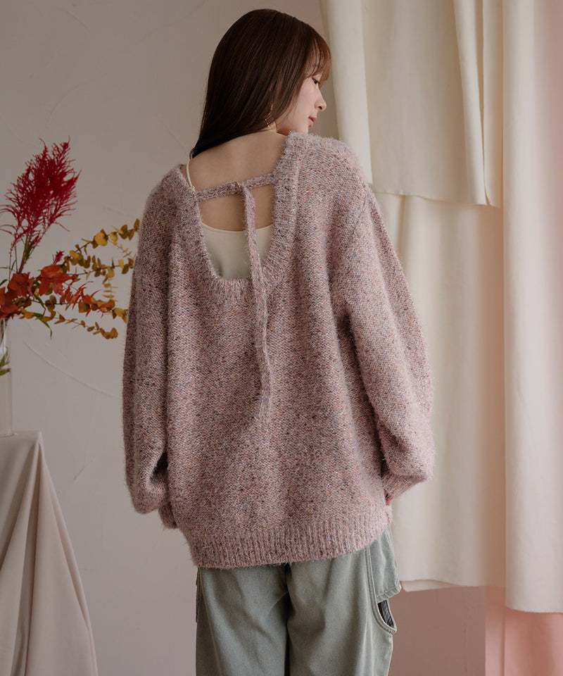 【予約商品】back open mix shaggy knit / バックオープンミックスシャギーニット
