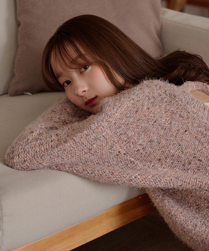 【予約商品】back open mix shaggy knit / バックオープンミックスシャギーニット