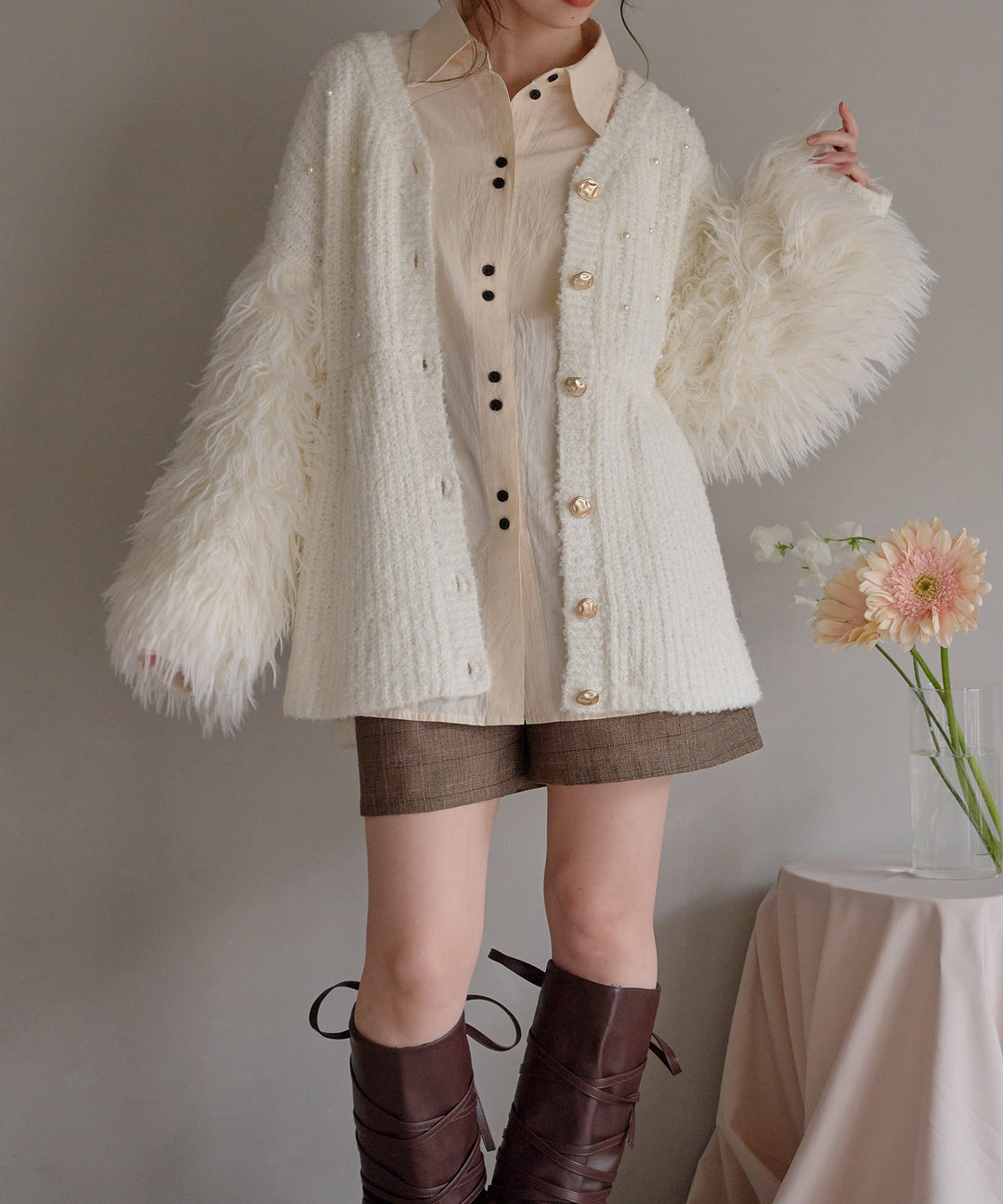 shaggy sleeve peplum knit / シャギースリーブペプラムニット – favclo.