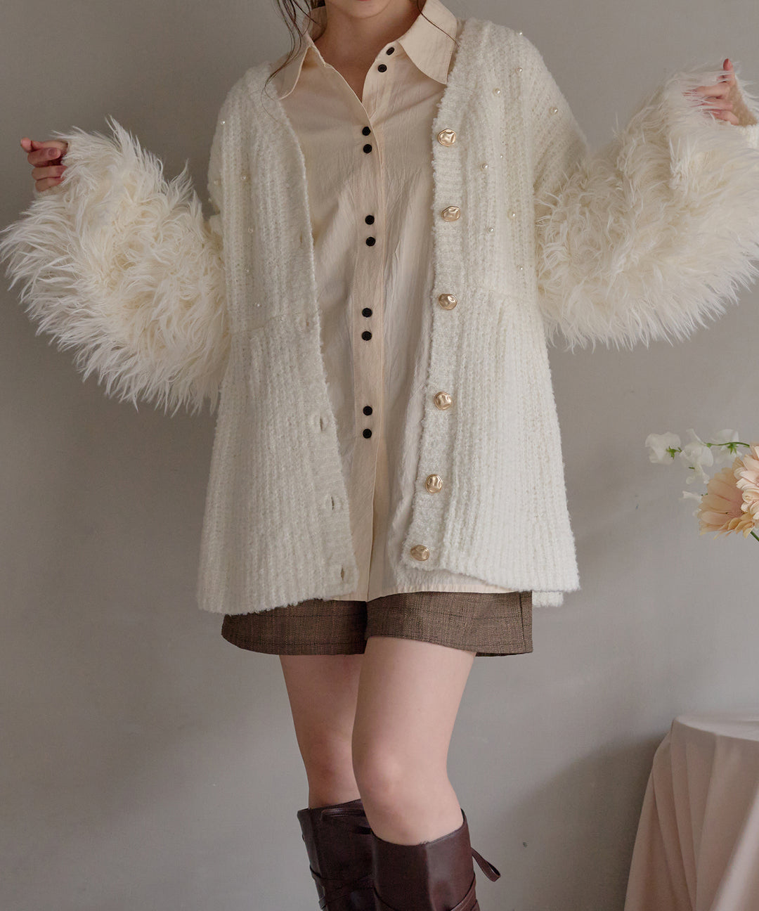 shaggy sleeve peplum knit / シャギースリーブペプラムニット – favclo.