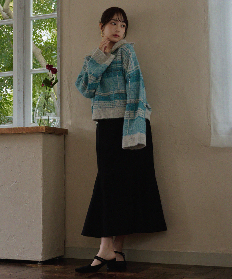 half zip check knit / ハーフジップチェックニット