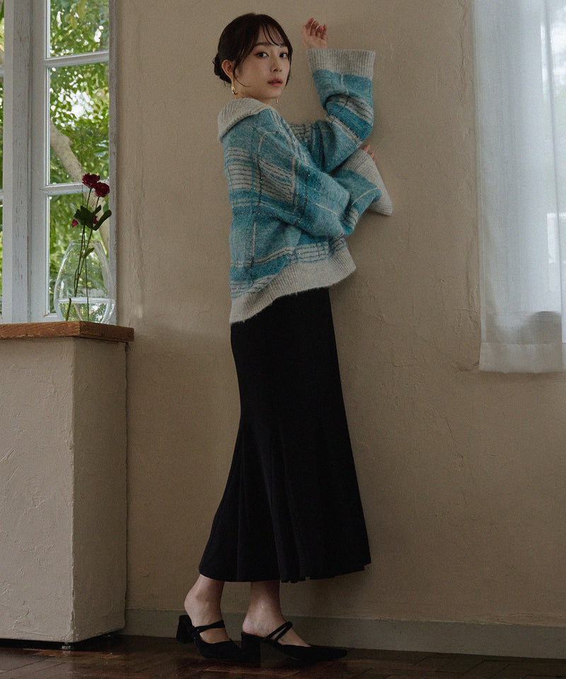 half zip check knit / ハーフジップチェックニット