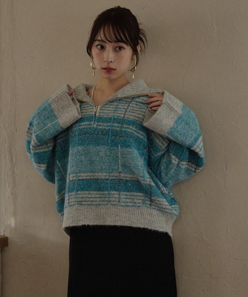 half zip check knit / ハーフジップチェックニット