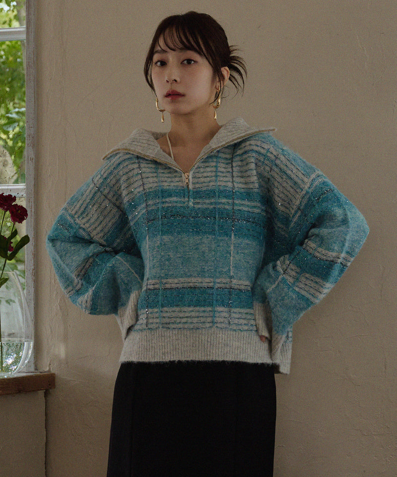 half zip check knit / ハーフジップチェックニット