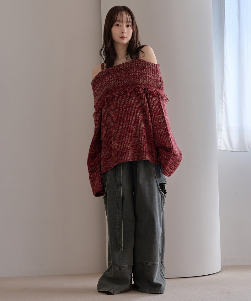 mix color offshoulder knit / ミックスカラーオフショルニット