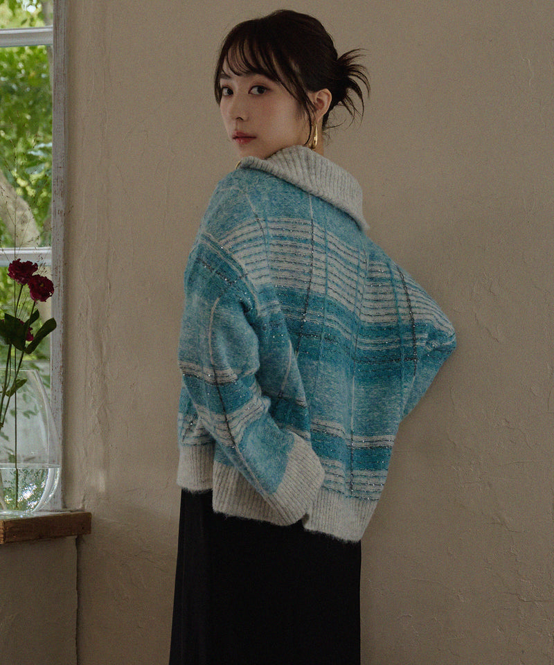 half zip check knit / ハーフジップチェックニット