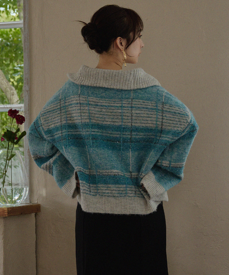 half zip check knit / ハーフジップチェックニット