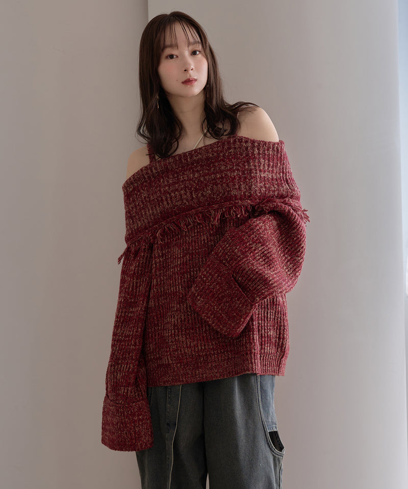 mix color offshoulder knit / ミックスカラーオフショルニット