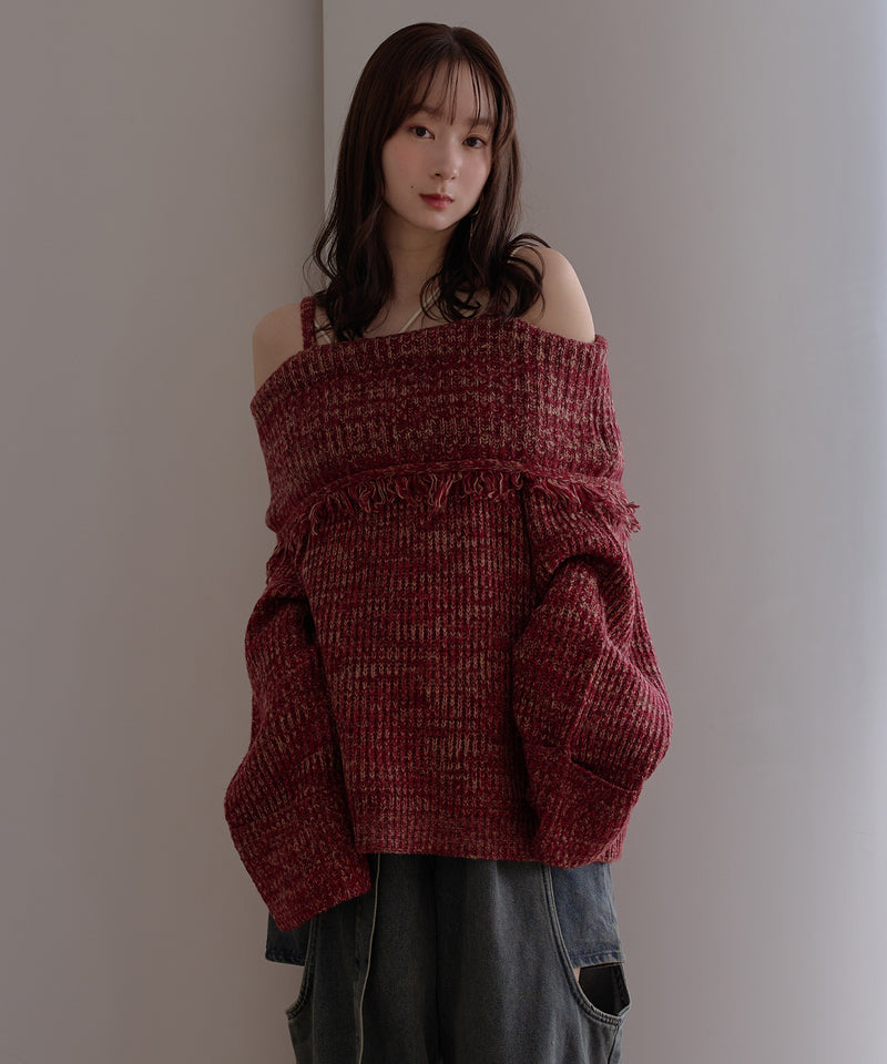 mix color offshoulder knit / ミックスカラーオフショルニット