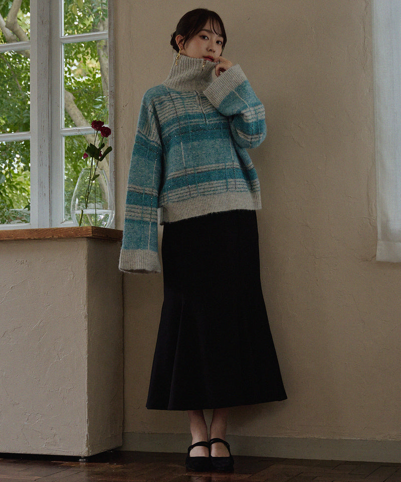 half zip check knit / ハーフジップチェックニット