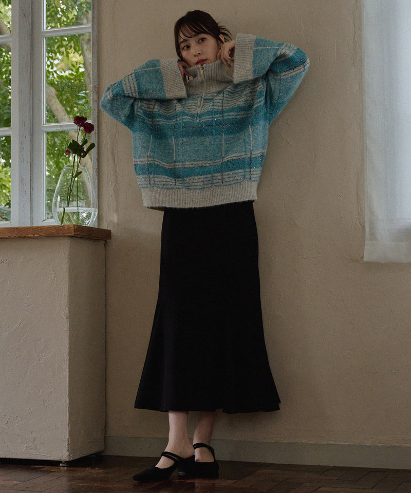 half zip check knit / ハーフジップチェックニット