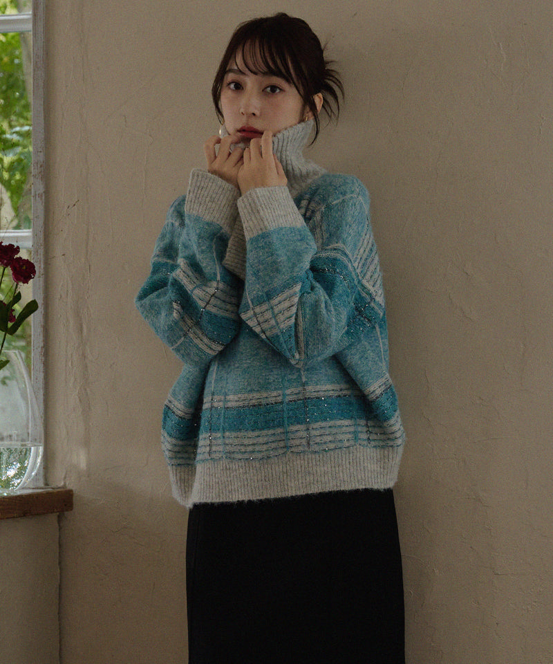 half zip check knit / ハーフジップチェックニット